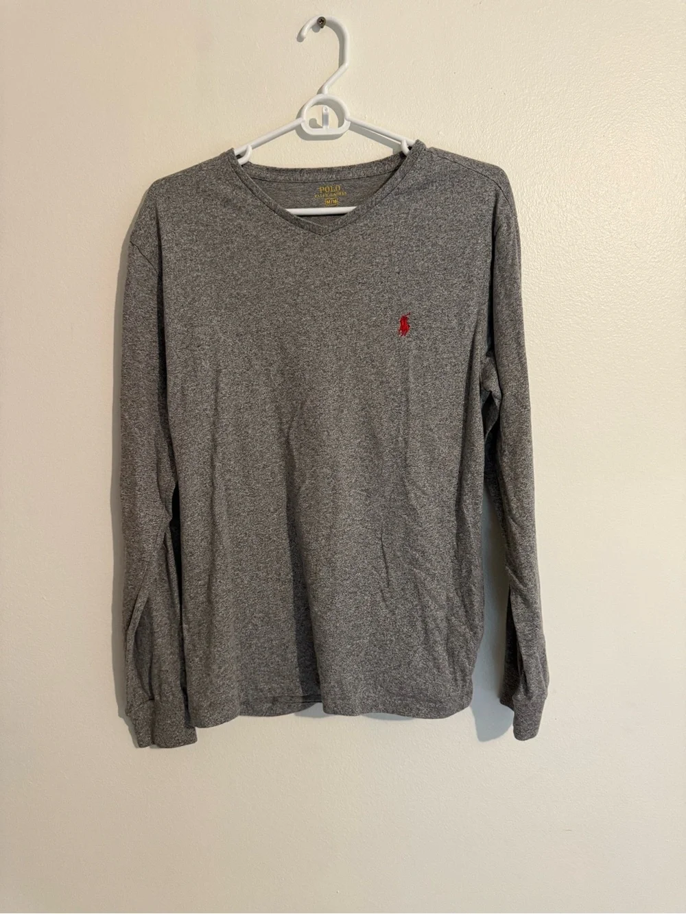 Polo Ralph Lauren Mens M grey long sleeve shirt: red logo casual comfort lounge